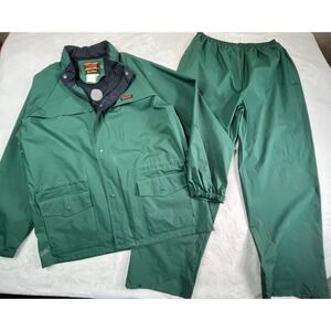 Stearns Dry Wear Raincoat Jacket & Pants Size Large Model 8176 Green Unlined